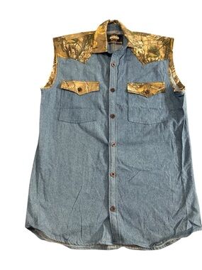 Guide Gear Custom Sleeveless Denim Western Shirt Mens M Camo Yoke